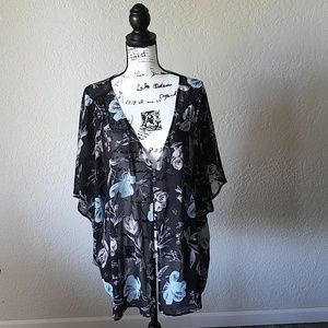 Torrid sheer black/floral blouse